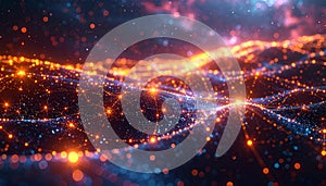 Abstract Digital Network of Glowing Orbs and Lines