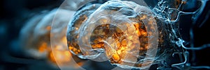 Mesmerizing abstract image depicting a dynamic,energy-rich explosion of glowing particles and elements in a captivating,futuristic photo