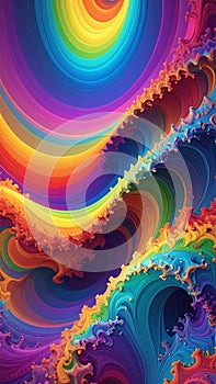 Vibrant Rainbow Swirls and Waves Abstract Art