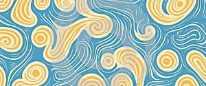 a mesmerizing abstract pattern featuring swirling lines and shapes in shades of yellow and light blue, creating a hypnotic effect photo