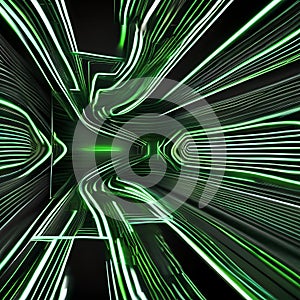 Mesmerizing abstract wallpaper with dynamic green neon lines pulsating and weaving energetically over a dark black background2