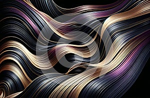 A mesmerizing abstract wave pattern with flowing lines in gold, purple, and black.