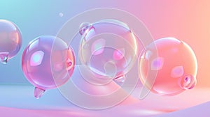 A mesmerizing array of translucent soap bubbles floats gracefully, capturing the ethereal interplay of light and soft pastel