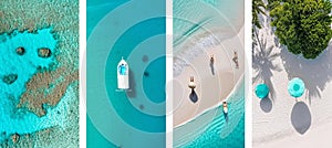 Mesmerizing beach collage featuring serene segments elegantly divided by white vertical lines