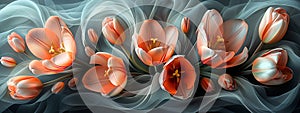 A mesmerizing burst of vibrant orange and silver in a bunch of fractal flowers. photo