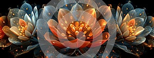 A mesmerizing burst of vibrant orange and silver in a fractal flower, radiating beauty and captivating the senses.