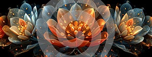 A mesmerizing burst of vibrant orange and silver in a fractal flower, radiating beauty and captivating the senses. photo