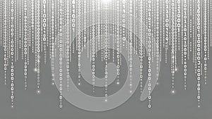 Abstract digital rain of binary code cascading down a gray background