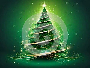 Mesmerizing Christmas Tree on a Radiant Green Background