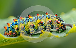 A mesmerizing close-up of a colorful caterpillar, with intricate patterns and textures that captivate the eye.