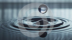 Single water droplet creating ripples on a dark surface