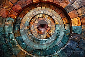 Mesmerizing concentric circles of colorful marble tiles forming a captivating mosaic.