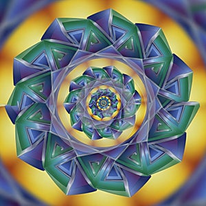 A mesmerizing 3D geometric design featuring a spiral pattern composed of