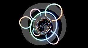 Abstract Neon Orb and Interconnected Rings