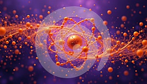 Abstract Atom Orange Atomic Structure in Purple Space