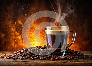 Mesmerizing Dark Roast Coffee Pouring into DoubleWalled Glass A Rich Smooth Flow Captured in a Cafe Setting photo