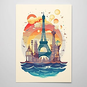 Mesmerizing Displate with Assortment of Hourglasses featuring Famous World Landmarks