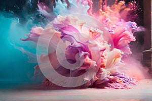 Mesmerizing Explosion of Pastel-Colored Powder: A Captivating Visual Delight.