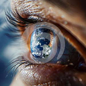 Mesmerizing Eye with Earth in Iris, Symbolizing Connection Between Humans and Planet