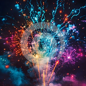 Mesmerizing Fireworks Display in the Night Sky Lighting Up the Festive