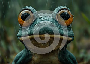 Mesmerizing Frog: A Delightful Display of Rain, Color, and Adora