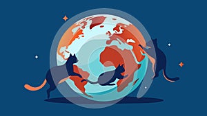 A mesmerizing globe that engages curious cats with its moving design sparking their instinct to hunt and play.. Vector photo
