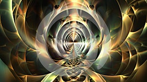 A mesmerizing golden spiral fractal creates an illusion of an infinite passage through abstract dimensions
