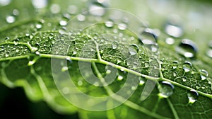 Mesmerizing hyper zoom of a dew covered leaf