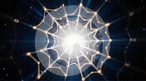 Illuminated Spider Web in the Night Sky