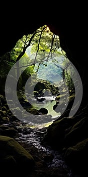 Captivating Cave In Enchanting Forest: A National Geographic-style Photo photo