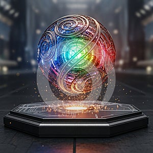 Futuristic Rainbow Energy Orb Levitation