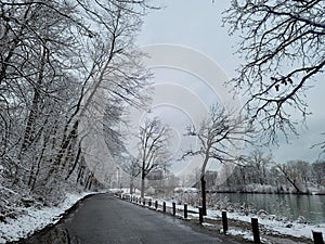 Mesmerizing landscape view of the winter at Dufferin Islands in Niagara Falls Ontario photo