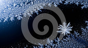 Sparkling frost frame on a dark winter night backdrop
