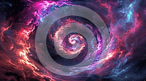 A mesmerizing neon spiral illuminated by the cosmic energy of millions of stars and gas clouds