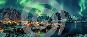 The Mesmerizing Northern Lights Illuminate The Picturesque Village Of Hamnoy, Norway