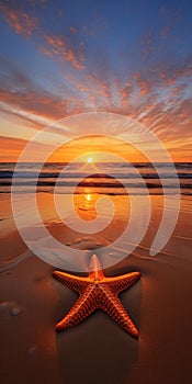 Mesmerizing Orange Sunrise Starfish On A Serene Beach