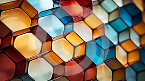 Colorful Triangular Tiles: Abstract Geometric Patterns in Honeycomb Structure photo