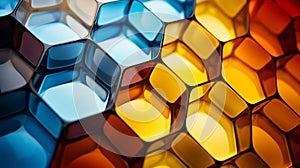 Colorful Triangular Tiles: Abstract Geometric Patterns in Honeycomb Structure photo