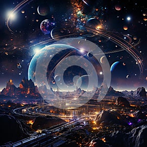 Futuristic Spaceship Soaring Through Cosmic Splendor photo