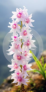 Mesmerizing Pink Orchid Growing Over Mountain Top In Edo-period Japan photo