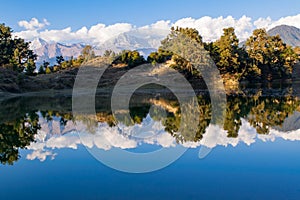 Mesmerizing reflection of Garhwal Himalayas in Deoria Tal or Lake.