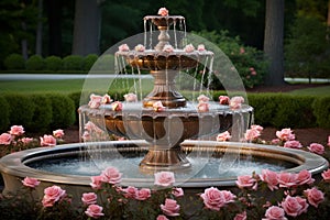 Mesmerizing Rose garden fountain. Generate Ai