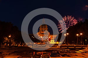 Mesmerizing scene of the Alberta Legislature Building Edmonton Canada at night with fireworks