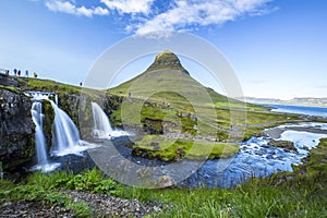 Mesmerizing shot of the famous Kirkjufellsfoss mountain and Barnafoss river in Iceland