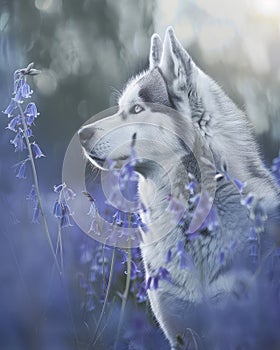 Mesmerizing Siberian Husky with Piercing Blue Eyes in Lavender Field Generative AI