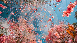 A mesmerizing sight unfolds as flower petals burst into the sky creating a colorful and enchanting show during this