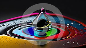 Colourful Water drop waves on black background
