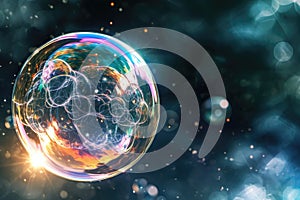 A mesmerizing soap bubble floats effortlessly, capturing and reflecting the vibrant hues of its surroundings, A bursting crypto