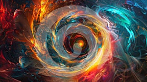 A mesmerizing spiral of bright swirling colors expands outwards in an explosion of abstract beauty