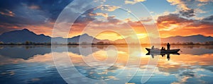 Mesmerizing Sunset: Two Boats Gliding Across a Serene Lake